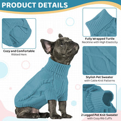 Queenmore sueter para perro, tejido cable cálido en azul pavo real, cómodo para paseos.