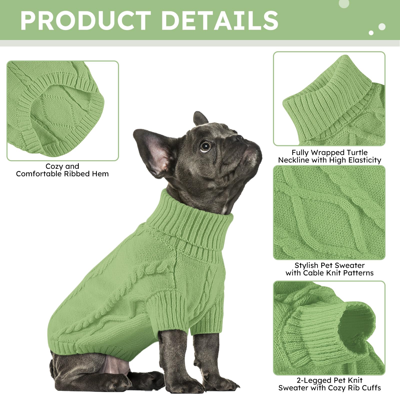 Suéter Queenmore para perro pequeño con cuello alto verde