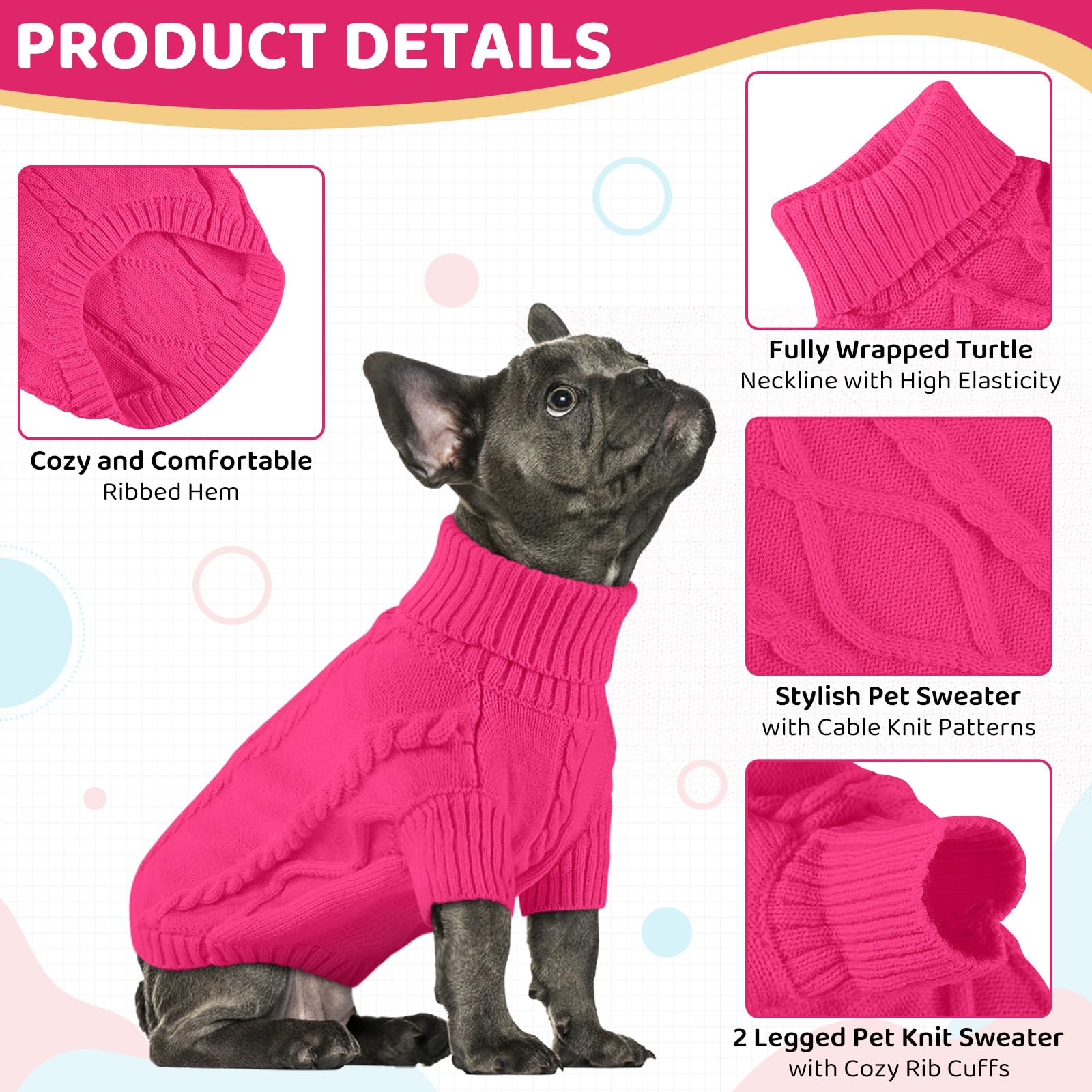 Queenmore suéter para perro pequeño, tejido grueso, ajuste cómodo para razas pequeñas.