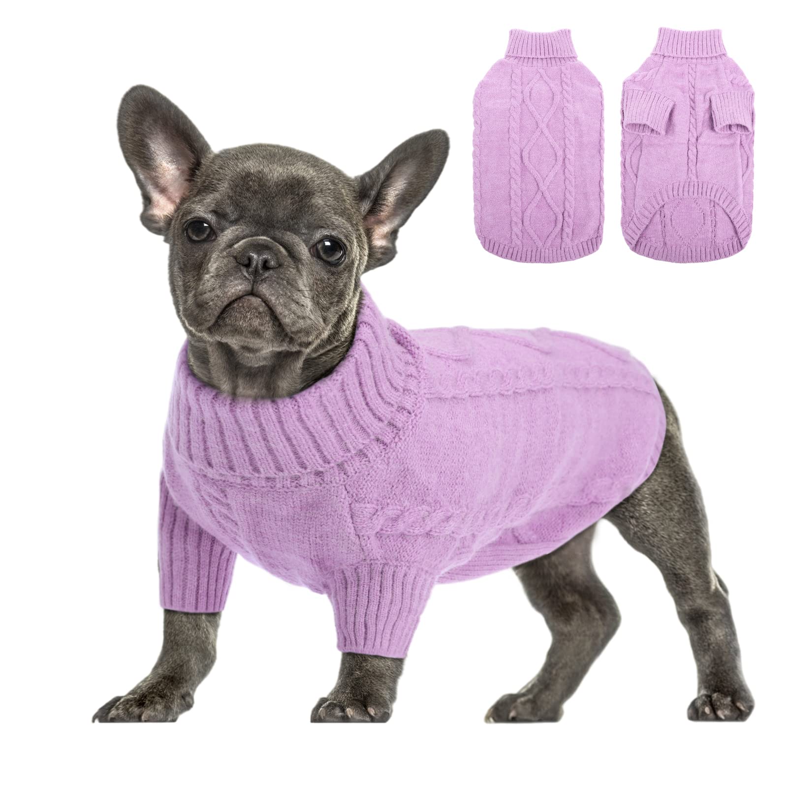 Queenmore suéter para perro pequeño en color lila con cuello alto para días fríos