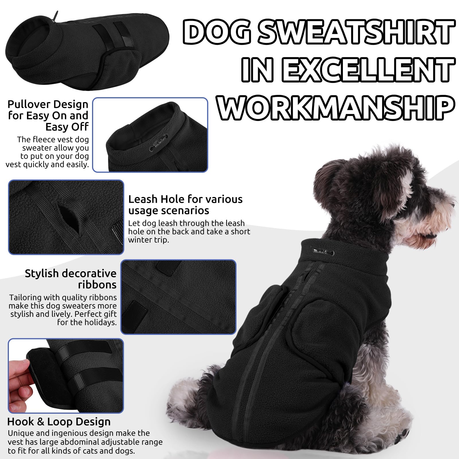 Queenmore XL sudadera perro agujero correa: práctico para paseos diarios