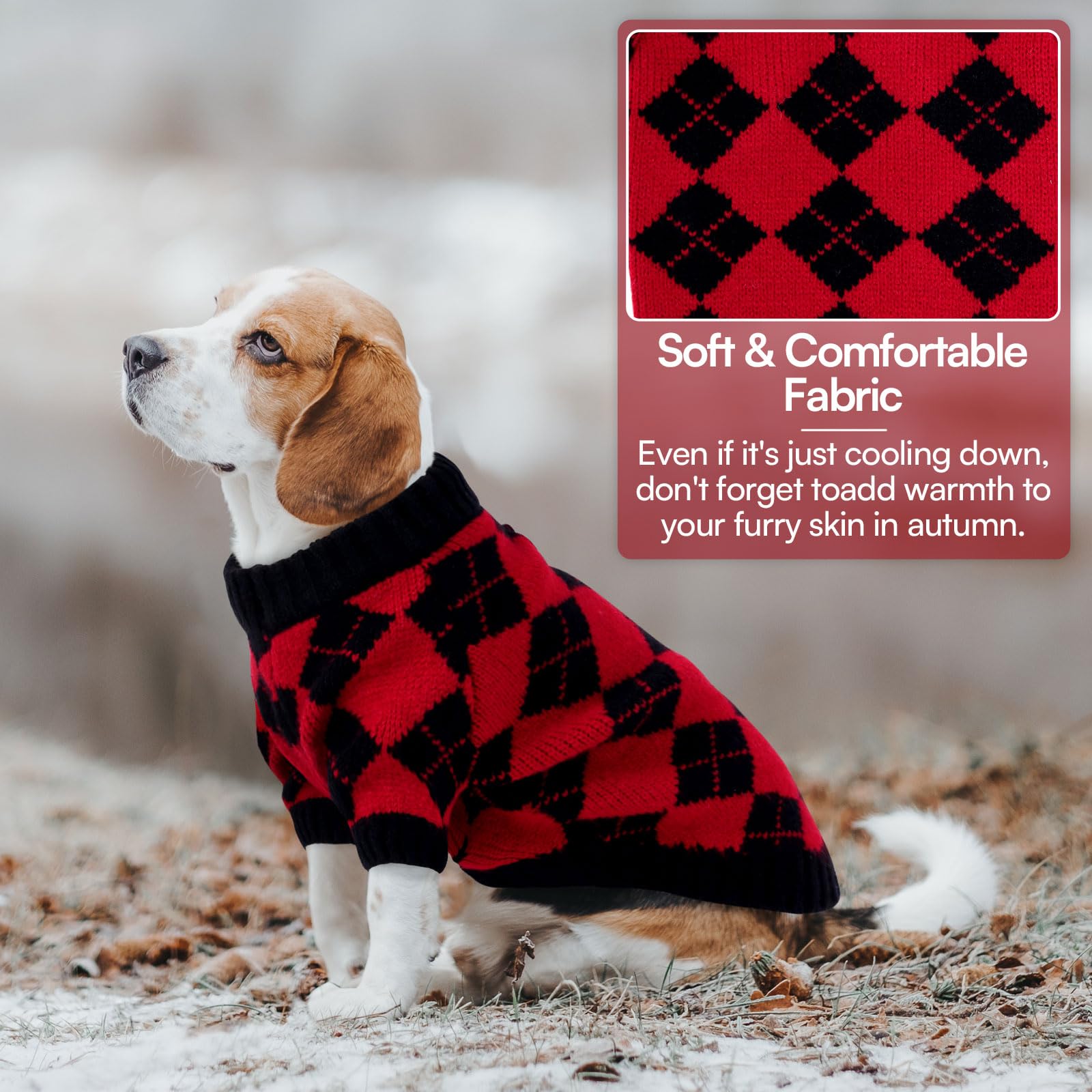 Queenmore XL sueter para perro grande, diseño de cuadros rombo, look elegante.