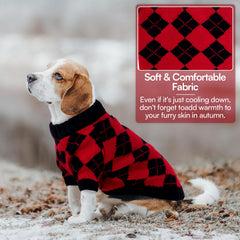 Queenmore XL sueter para perro grande, diseño de cuadros rombo, look elegante.