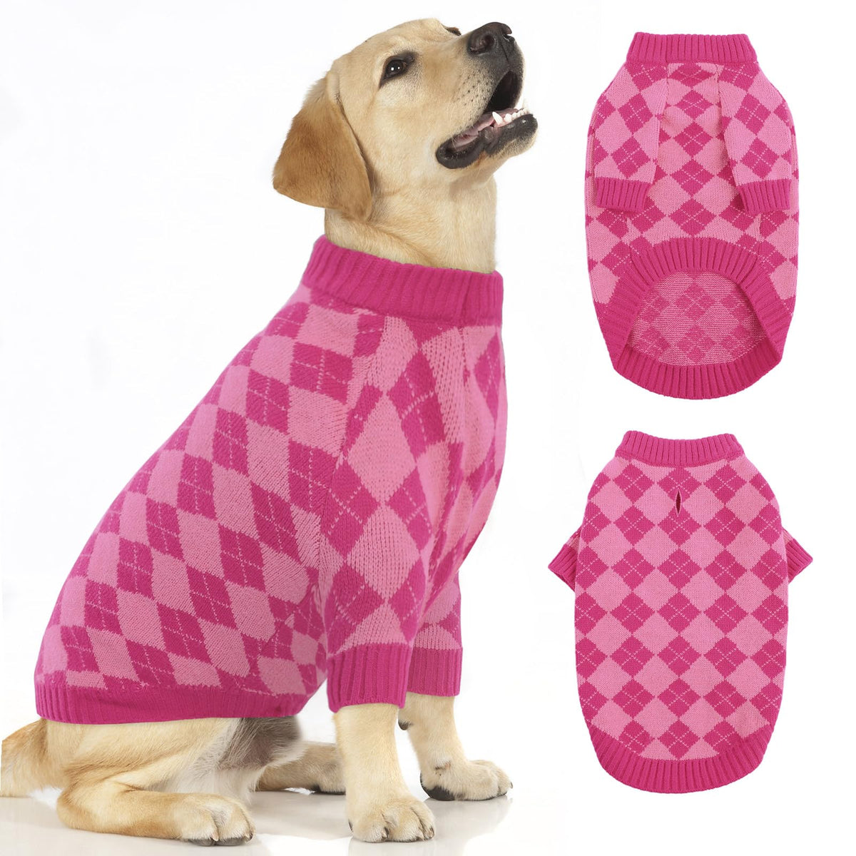 Queenmore XL suéter para perro grande con diseño de cuadros, ideal para paseos invernales.