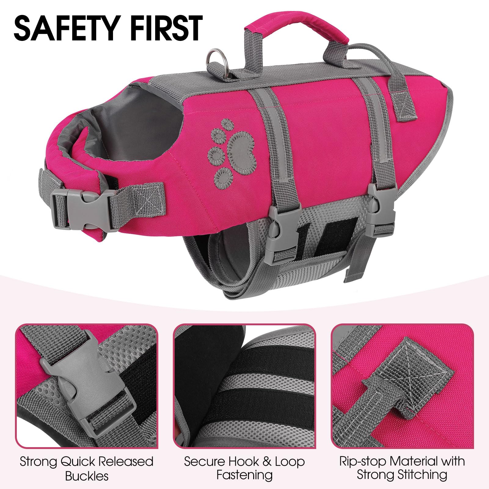 Queenmore XS Chaleco Salvavidas para Perro, asa superior para rescate rápido.
