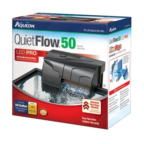 QuietFlow Aqueon 50 LED Pro Filtro vista: flujo eficiente para acuarios limpios y saludables