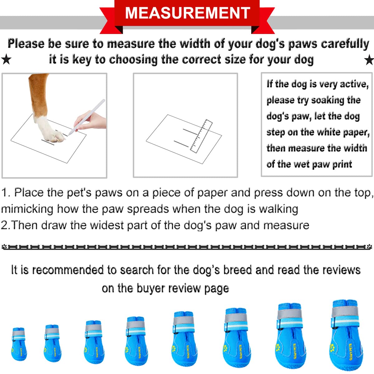 Botas para patas de perro QUMY con cierre reflejante para mayor seguridad nocturna.