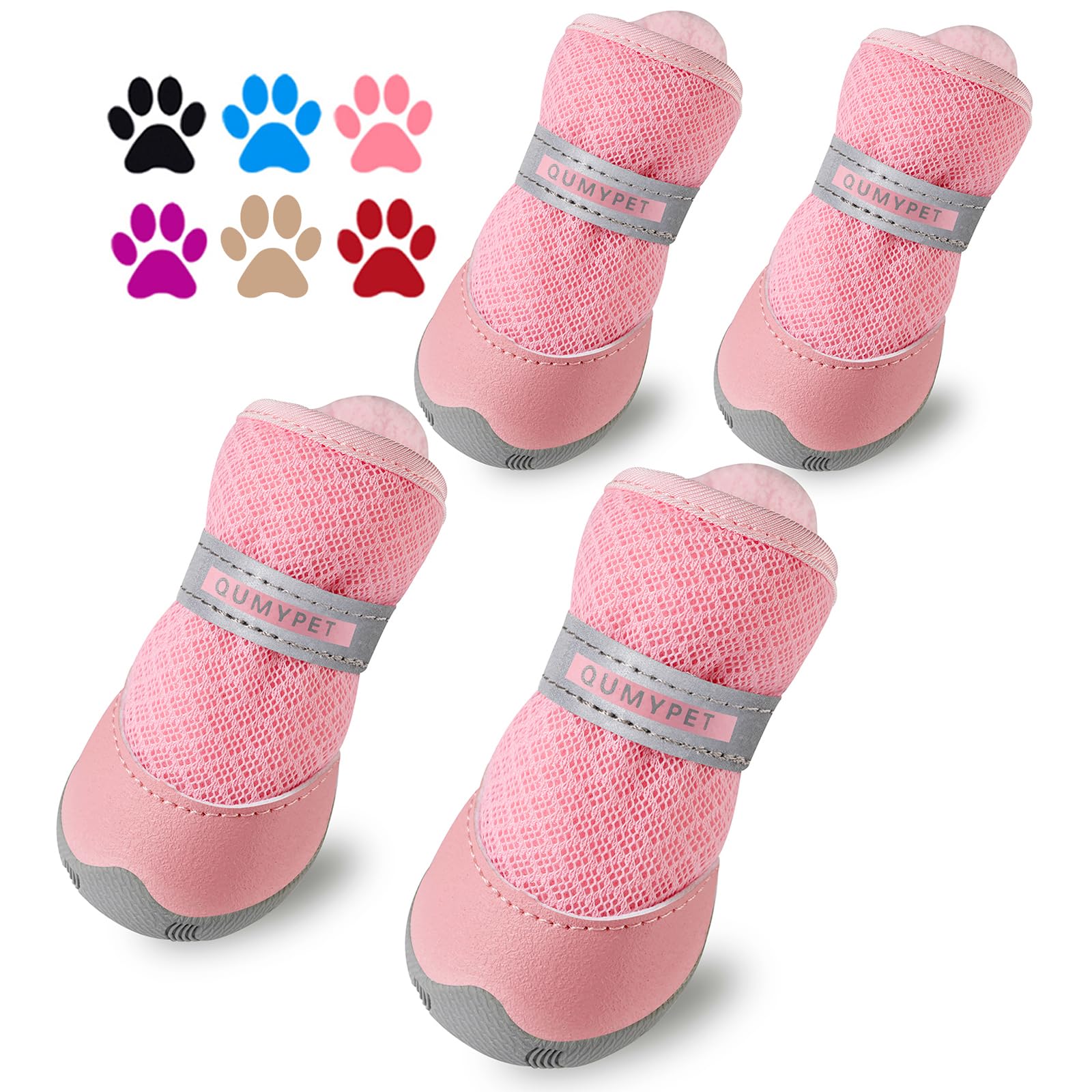 QUMY botas para perro pequeño rosa talla 5, protección suave para patas durante paseos