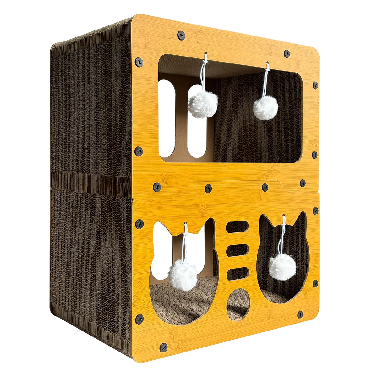 QUTUNI casa de gato de cartón 2 niveles, perfecta para rascar y jugar.