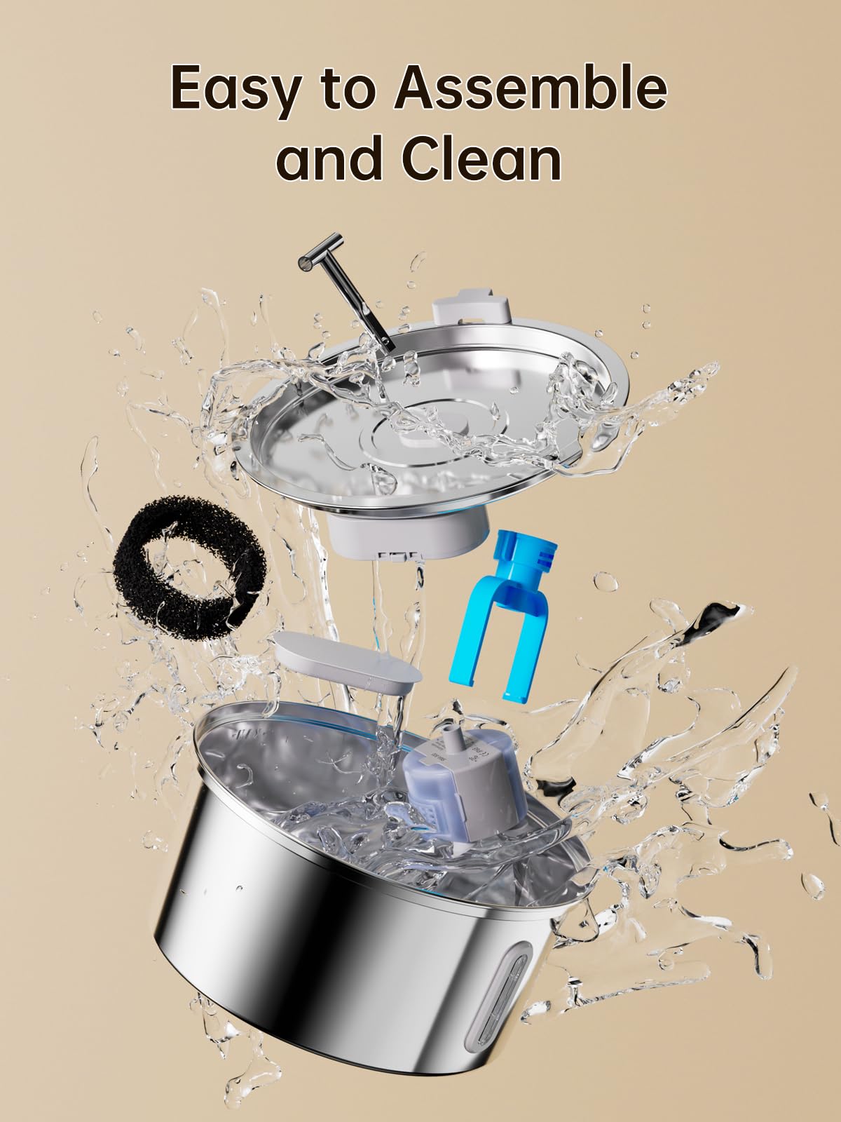 Diseño desmontable facilita limpieza rápida de la fuente.
