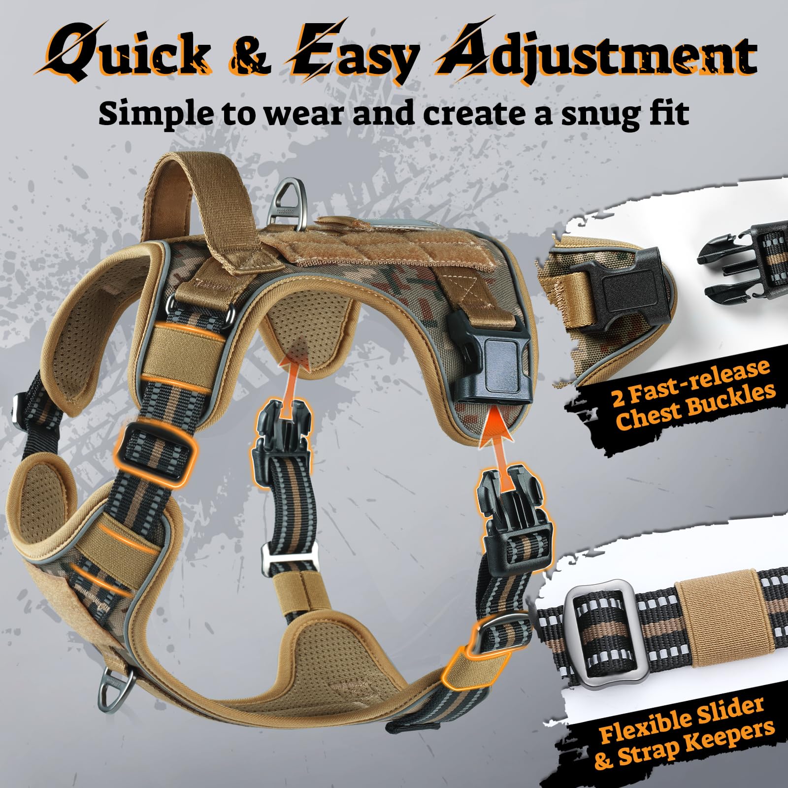 Arnés Rabbitgoo desierto camuflaje, sistema MOLLE para accesorios