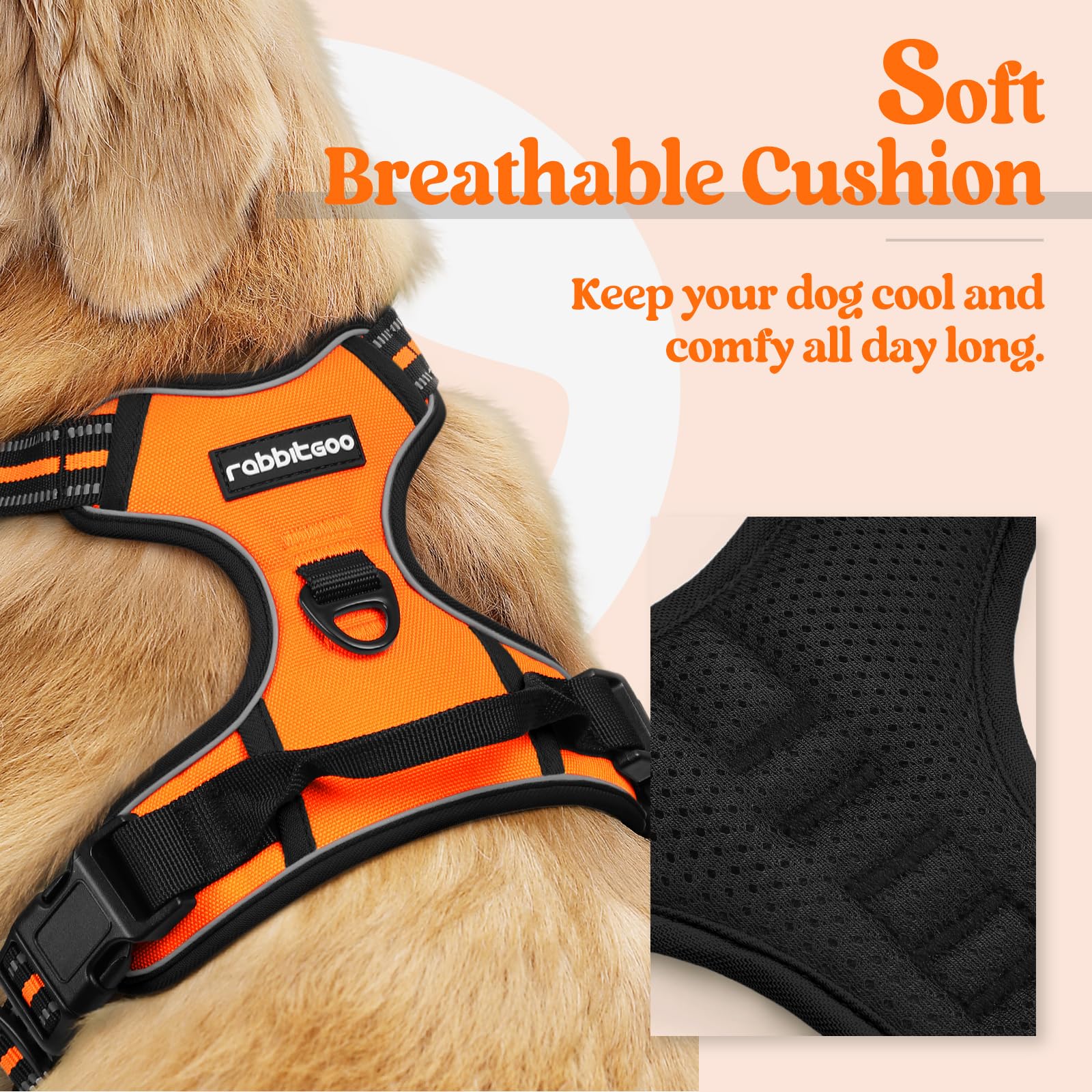 Rabbitgoo arnés para perro con dos anillos de correa para control flexible.