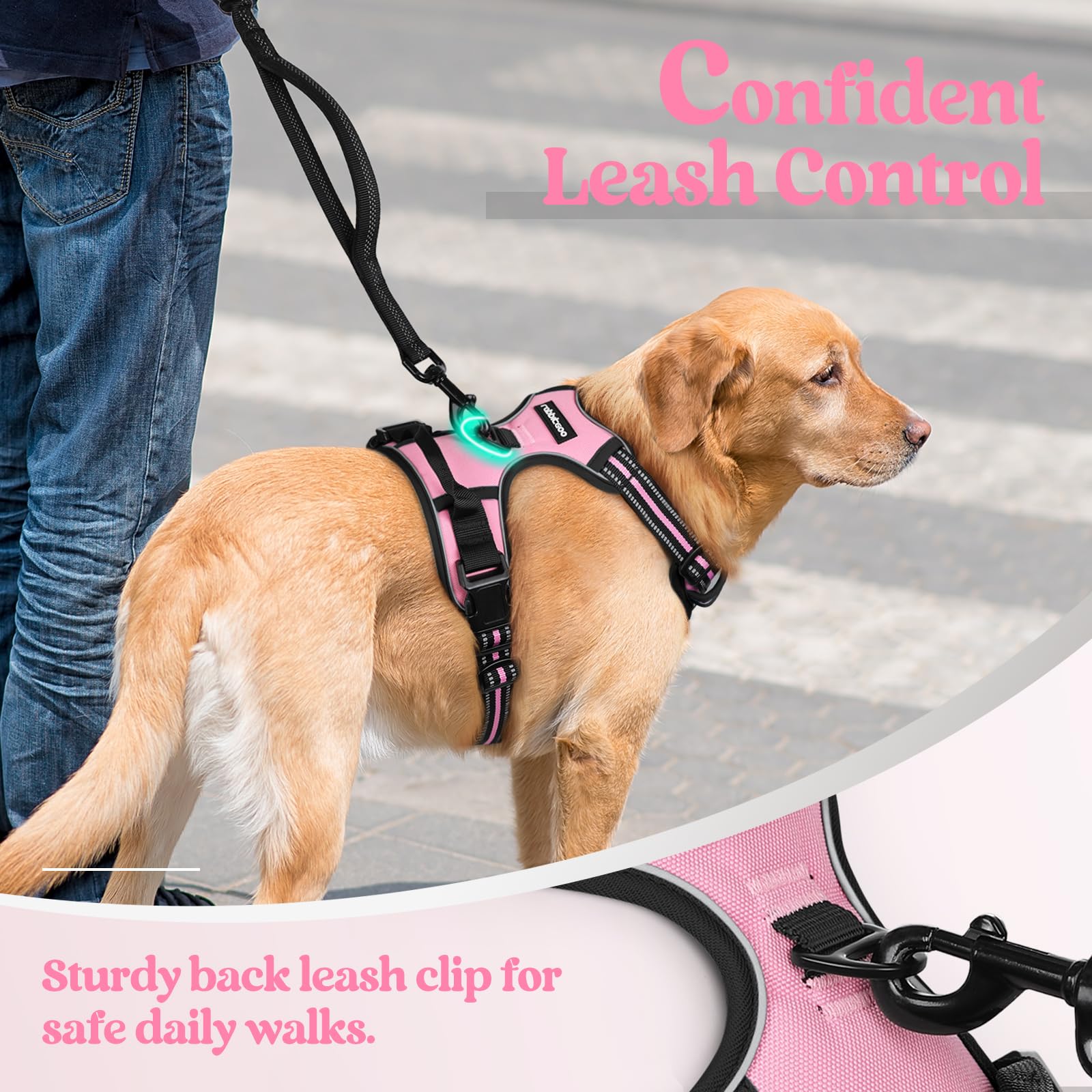 Arnés Rabbitgoo rosa talla M para perros medianos.