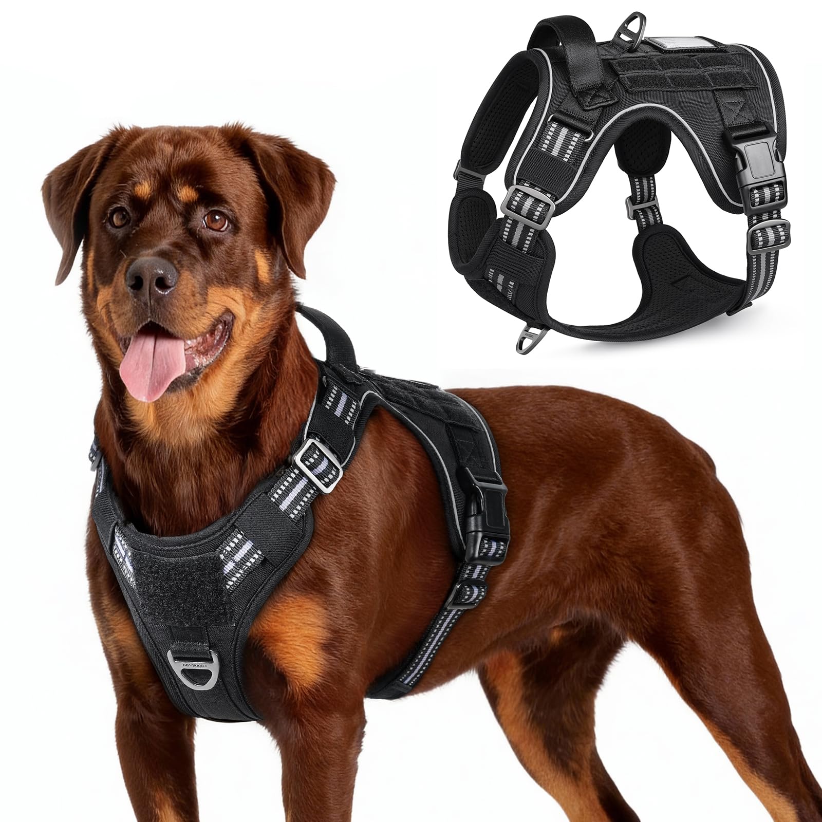 Arnés táctico Rabbitgoo para perros grandes con ajuste cómodo.