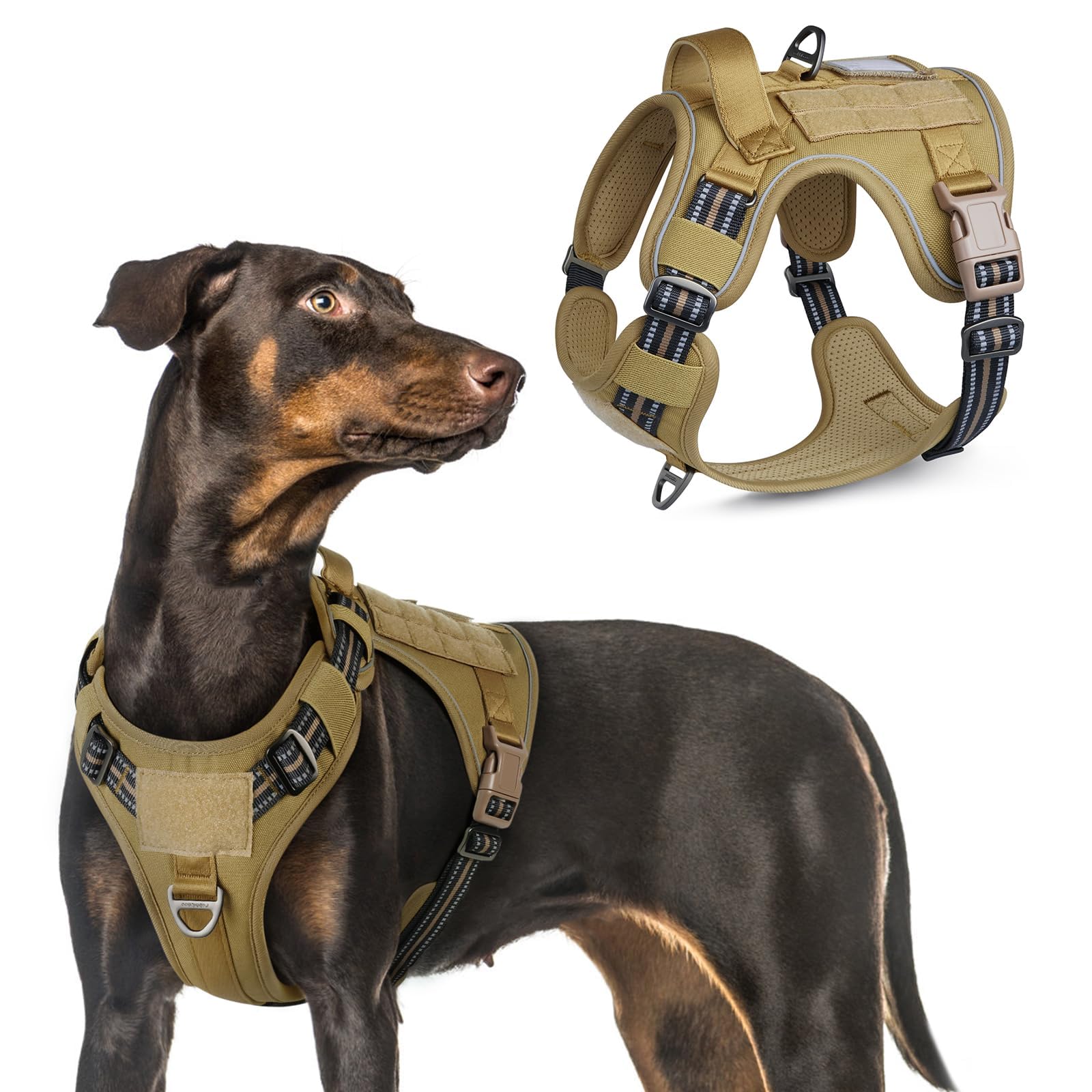 Rabbitgoo arnés táctico para perro grande visto desde el dorso, ideal para paseos con control.