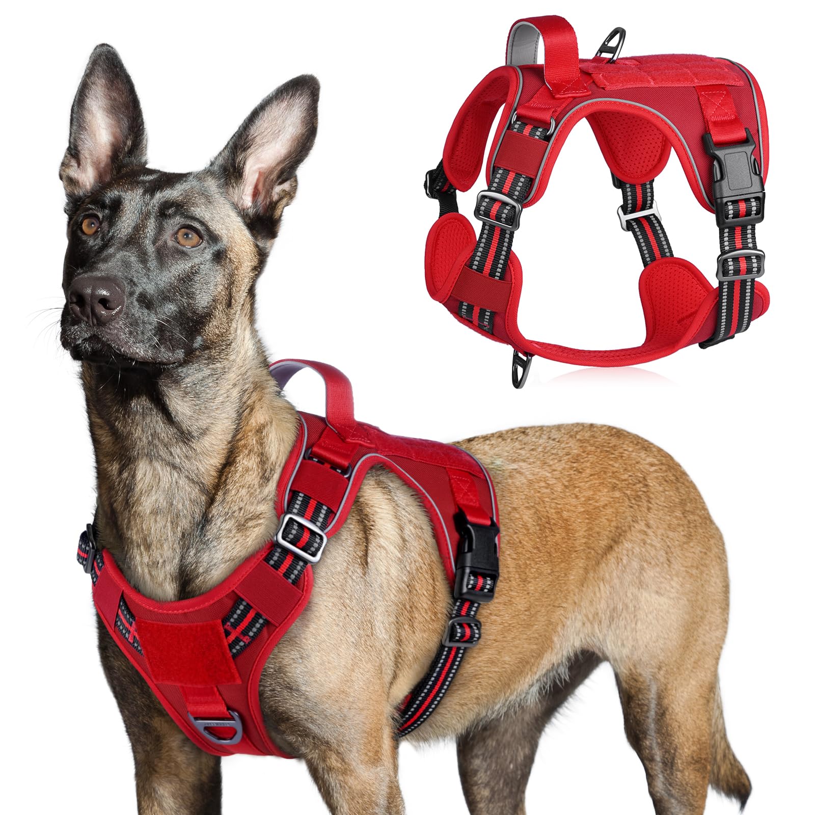 rabbitgoo arnés táctico para perro grande, vista frontal, ofrece control más seguro durante paseos