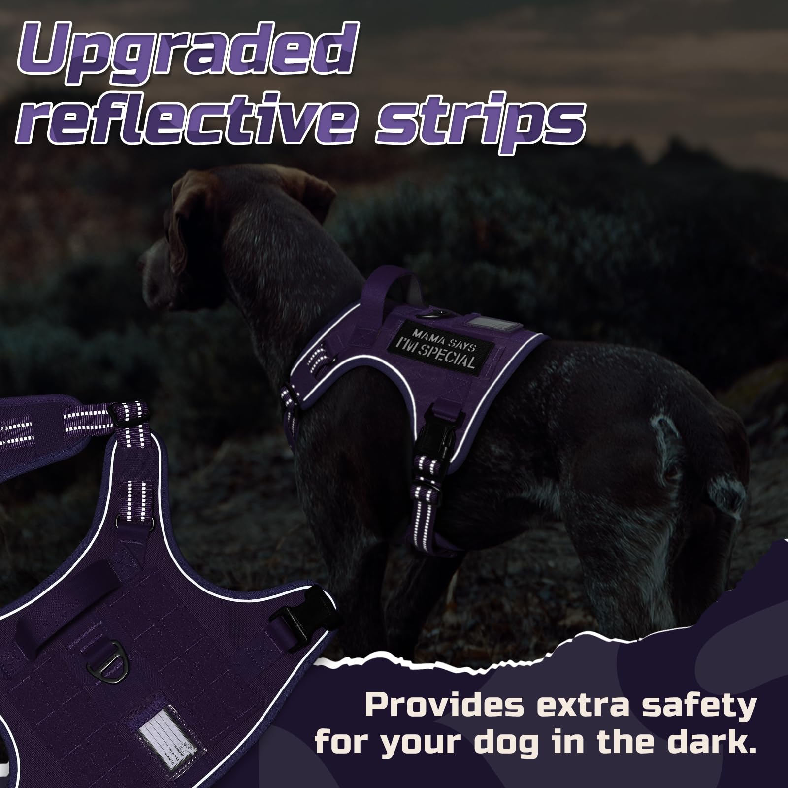 Rabbitgoo arnés táctico con clip frontal anti tirones para entrenamiento controlado.