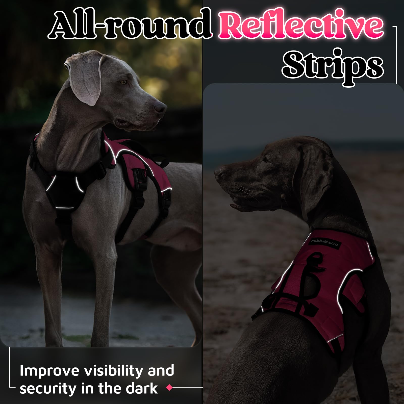 Arnés Rabbitgoo XL rosa para razas grandes y actividades al aire libre.