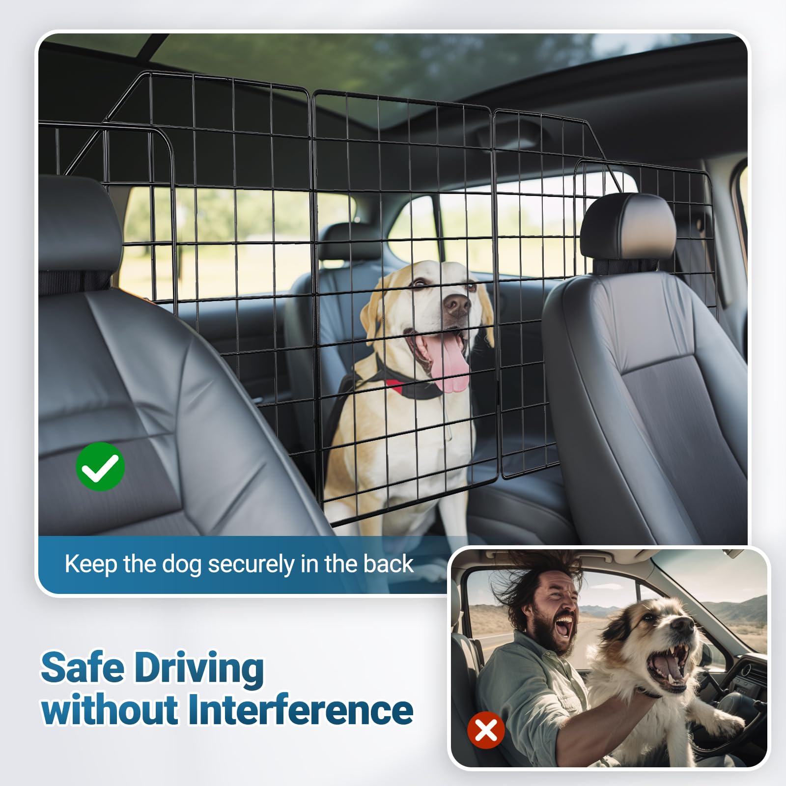 Rabbitgoo Barrera: panel lateral derecho, reduce distracciones al conducir con perros grandes.