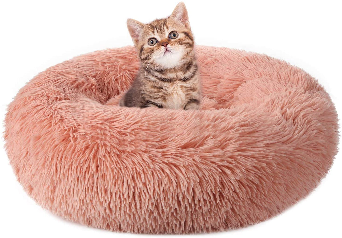 Cama rabbitgoo para gatos redonda rosada, descanso cómodo y seguro.