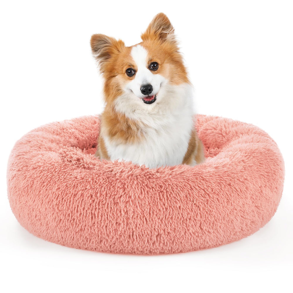 Cama Rabbitgoo para perros, forma redonda con borde elevado, rosa, ideal para descanso