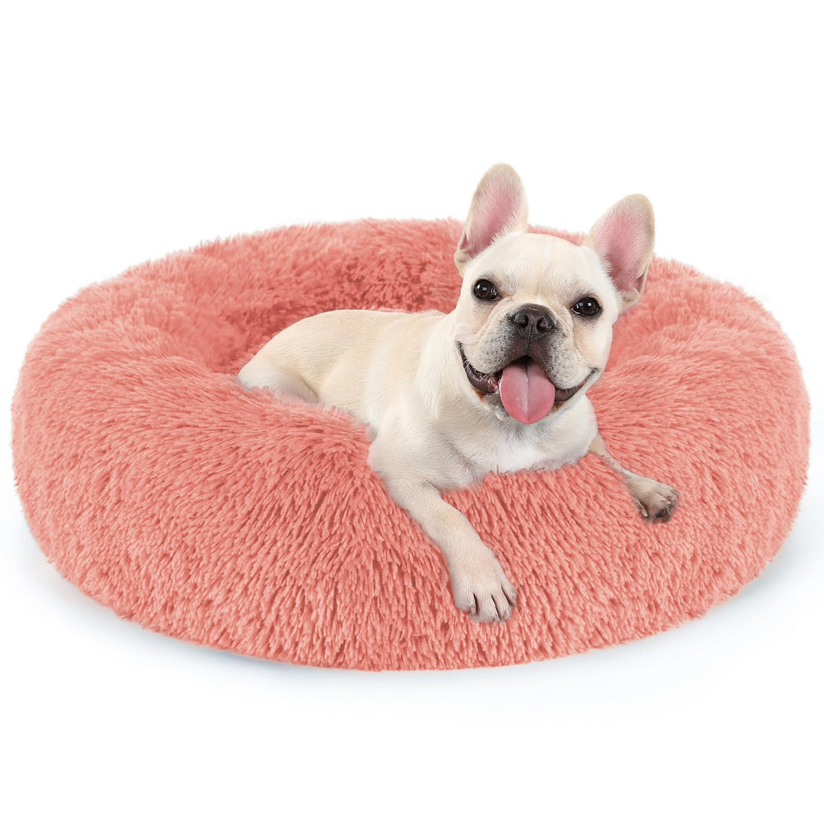Cama rabbitgoo para perro pequeño donut rosada y de 24 pulgadas, descanso cómodo.