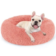 Cama rabbitgoo para perro pequeño donut rosada y de 24 pulgadas, descanso cómodo.