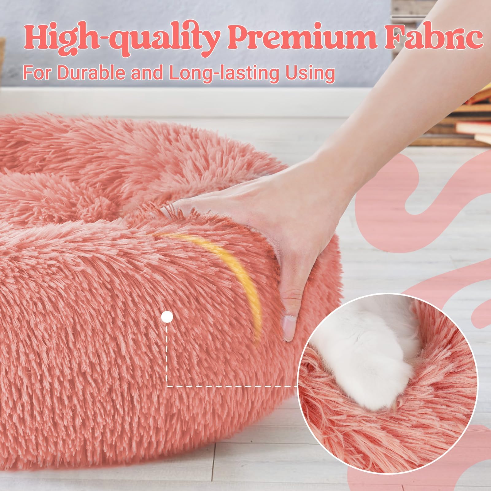 Lavable a máquina rabbitgoo, cama rosada de fácil limpieza.