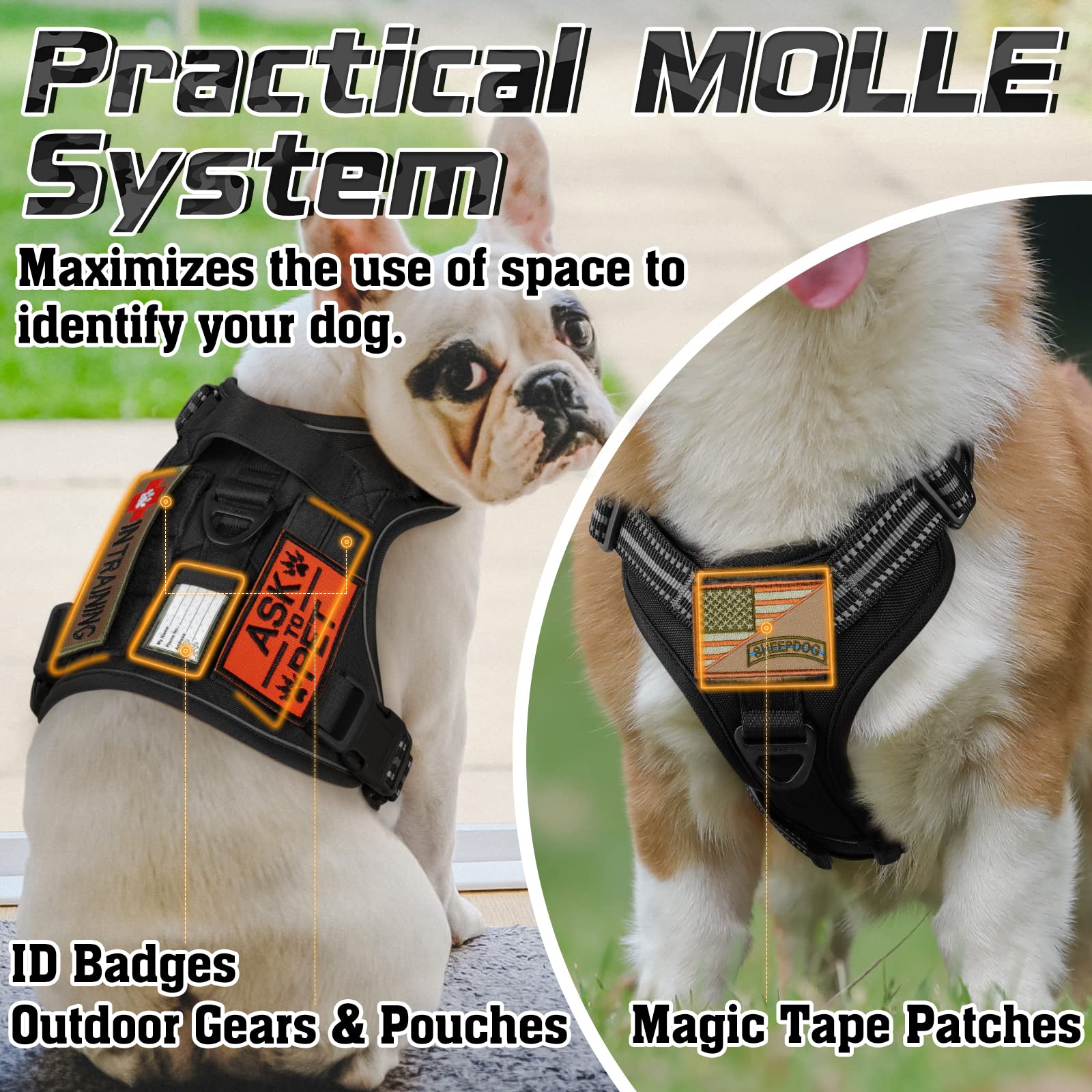 Paneles Molle laterales en arnés Rabbitgoo para accesorios.