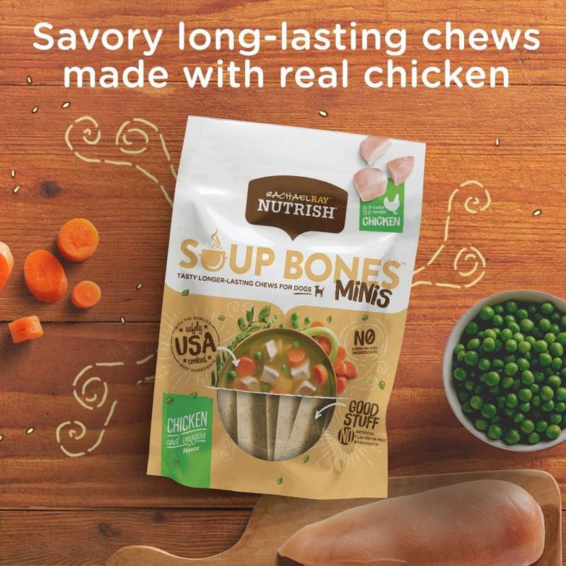Rachael Ray Nutrish Sopa Huesos Minis en empaque práctico para casa o viaje.