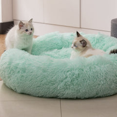 Cama Raimaiso para perros y gatos en verde claro, diseño envolvente