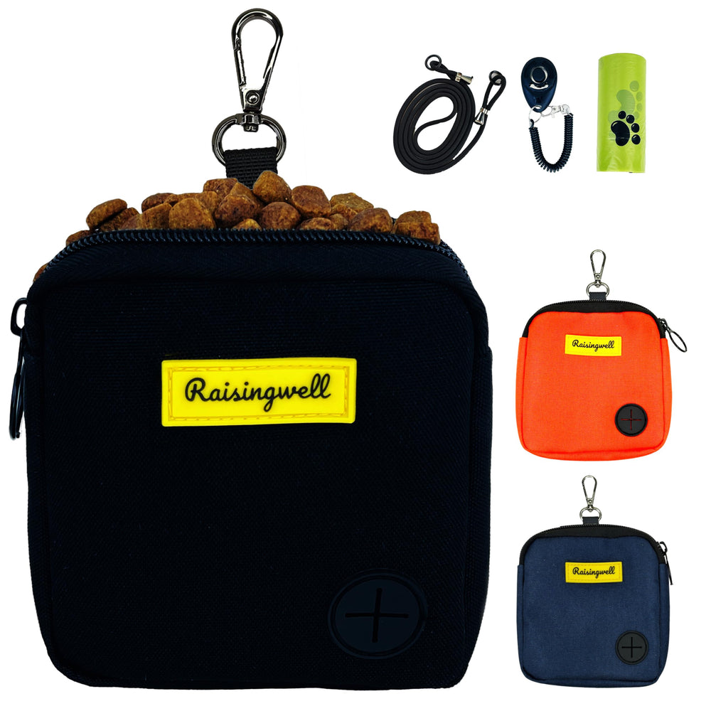 Raisingwell bolsa premios perro, vista frontal, facilita llevar premios durante paseos.