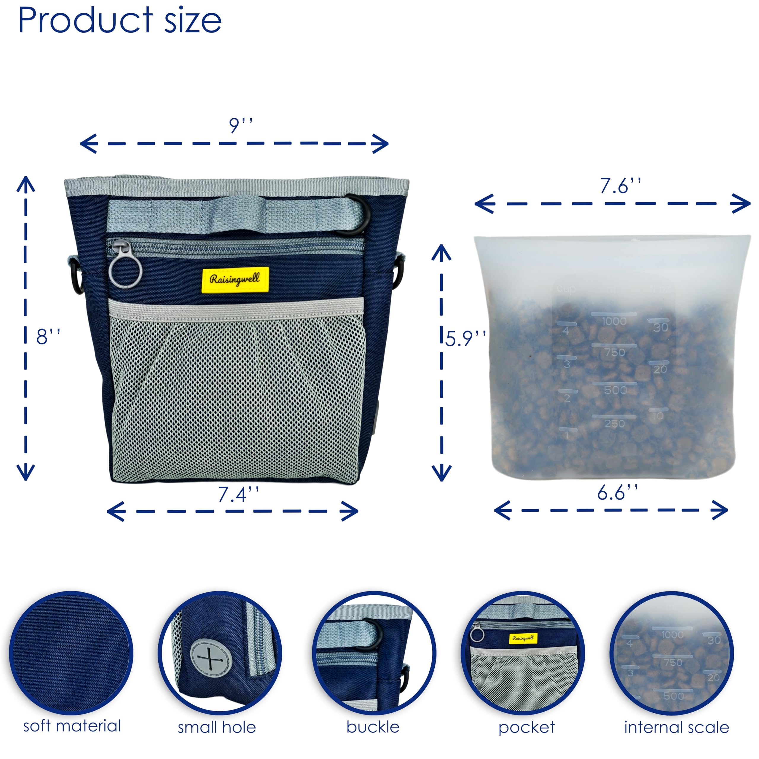 Raisingwell bolsa de silicona 4 tazas ofrece almacenamiento limpio y extra para premios.