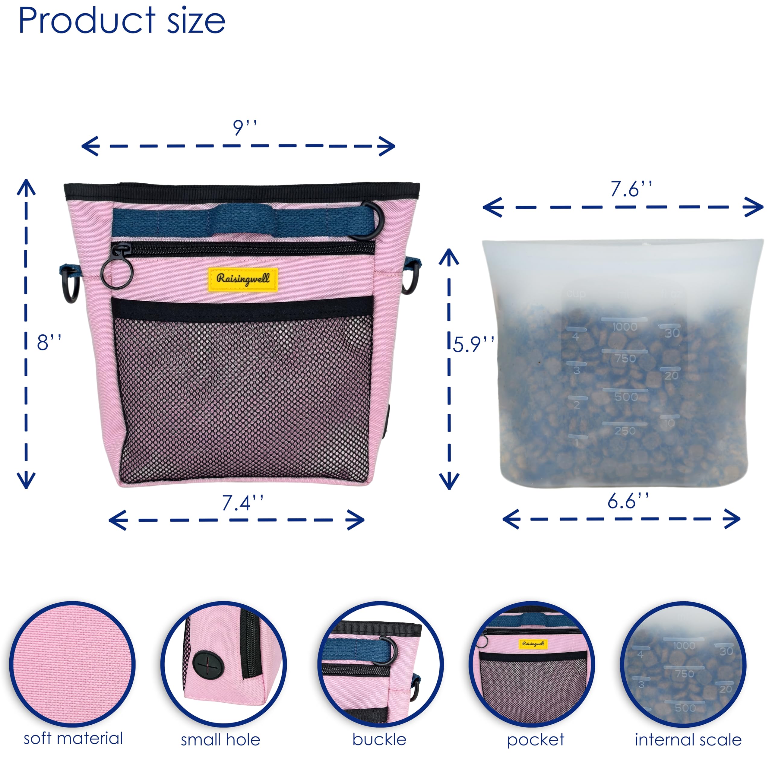 Raisingwell bolsita-silicona capacidad 4 tazas para premios, ideal durante entrenamientos al aire libre.