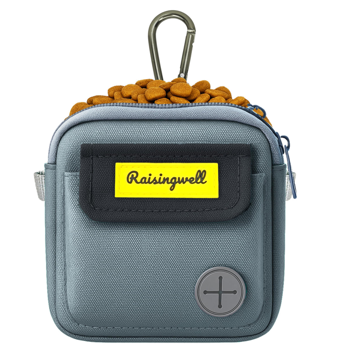 Raisingwell bolsa de golosinas para perro con mosquetón y correa, ideal para paseos prácticos.
