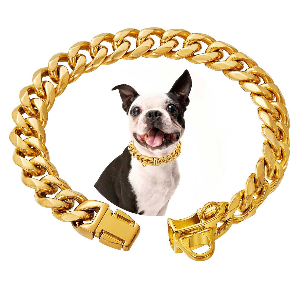 RAIWAV collar cadena cubano oro 18K, resistente y elegante para perros.