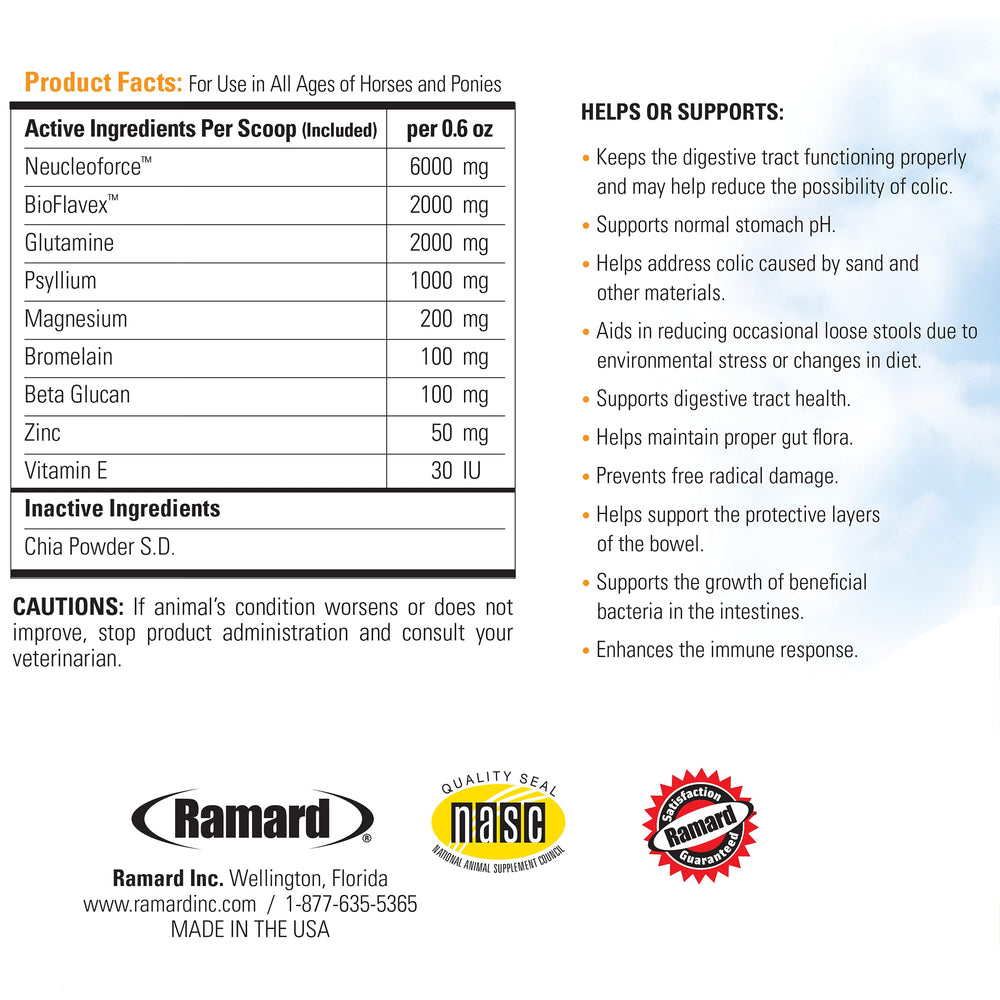 Ramard Total Gut Health, polvo-textura-granosa, mezcla suave con la comida diaria.