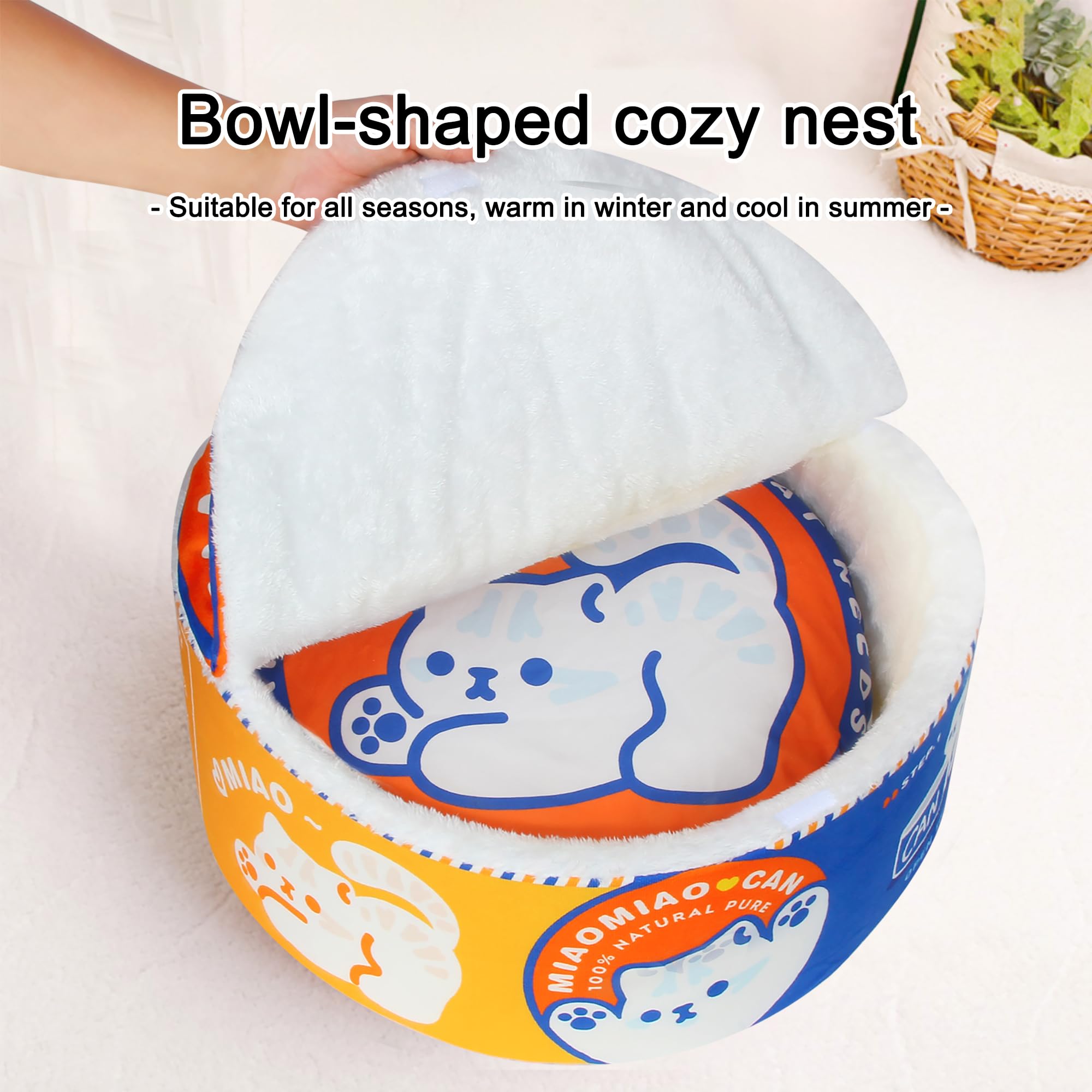 寵幸 Ramen Nido cama redonda para mascotas con borde acolchado.