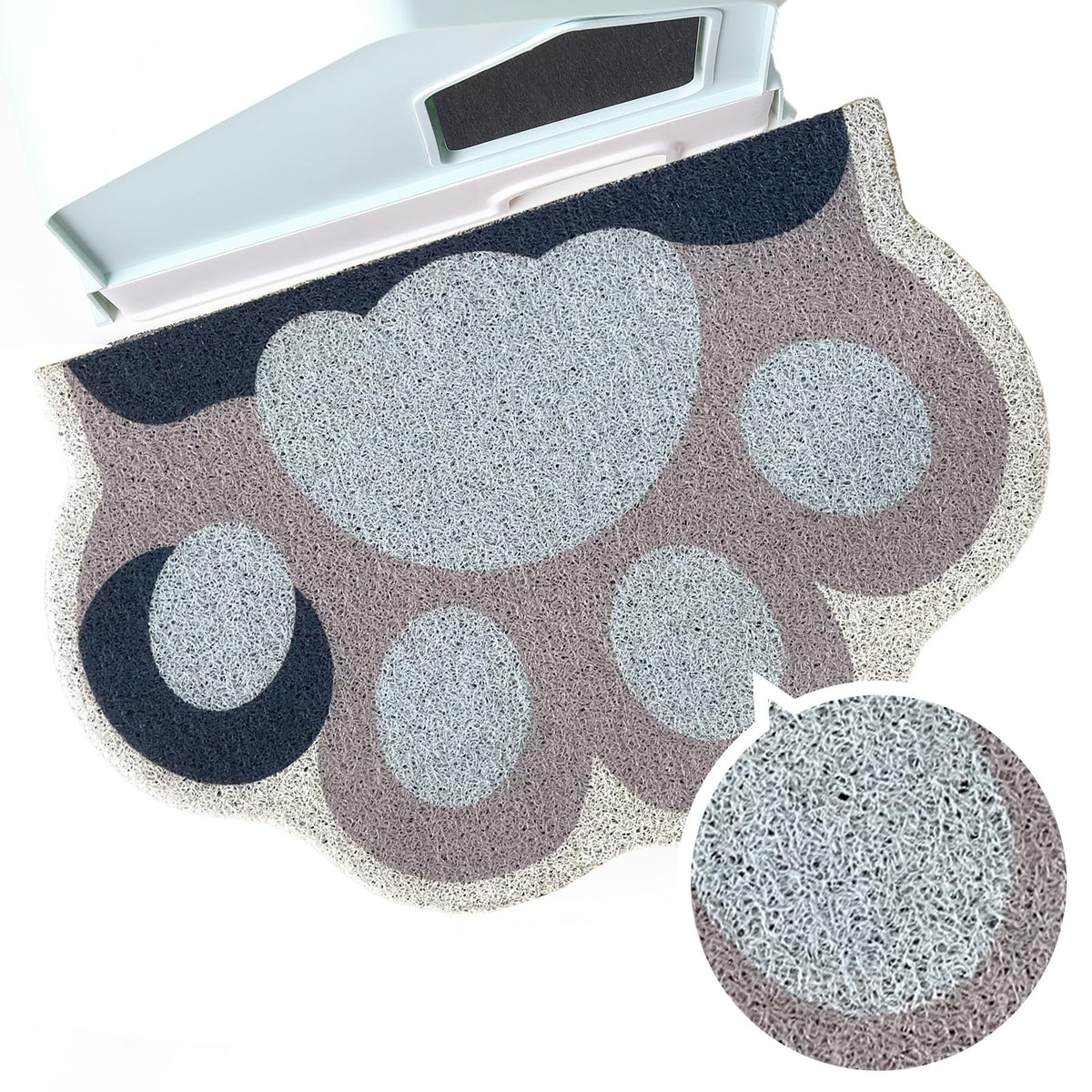 Rarenut Tapete para arena de gatos 24x16, azul gris, atrapa arena y evita suciedad.