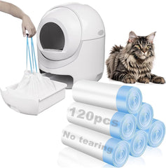 Bolsas Rastalola para arena de gatos con cordón azul, fáciles de desechar.