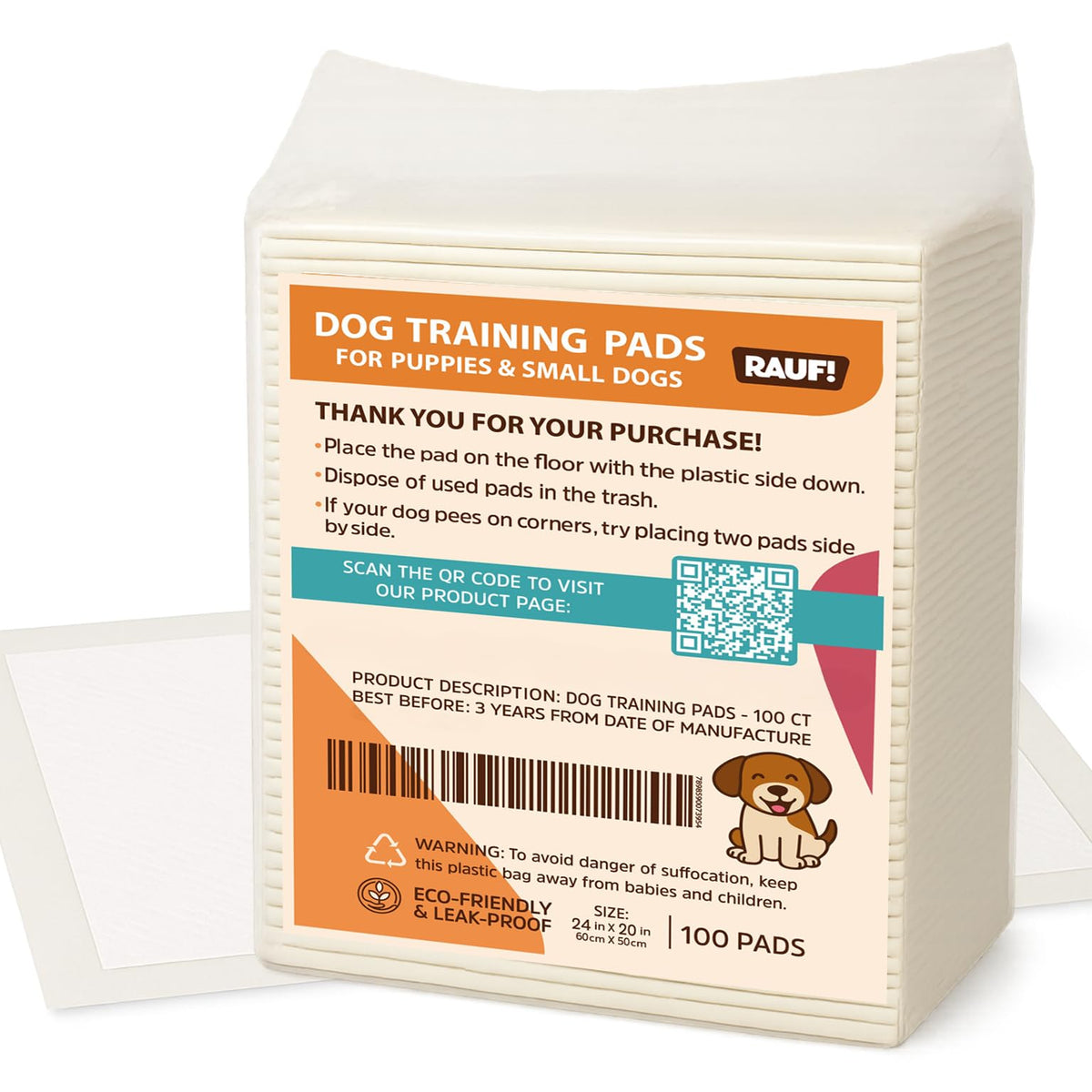 RAUF! pads premium SAP 24x20: absorción rápida para entrenamiento de cachorros en casa.