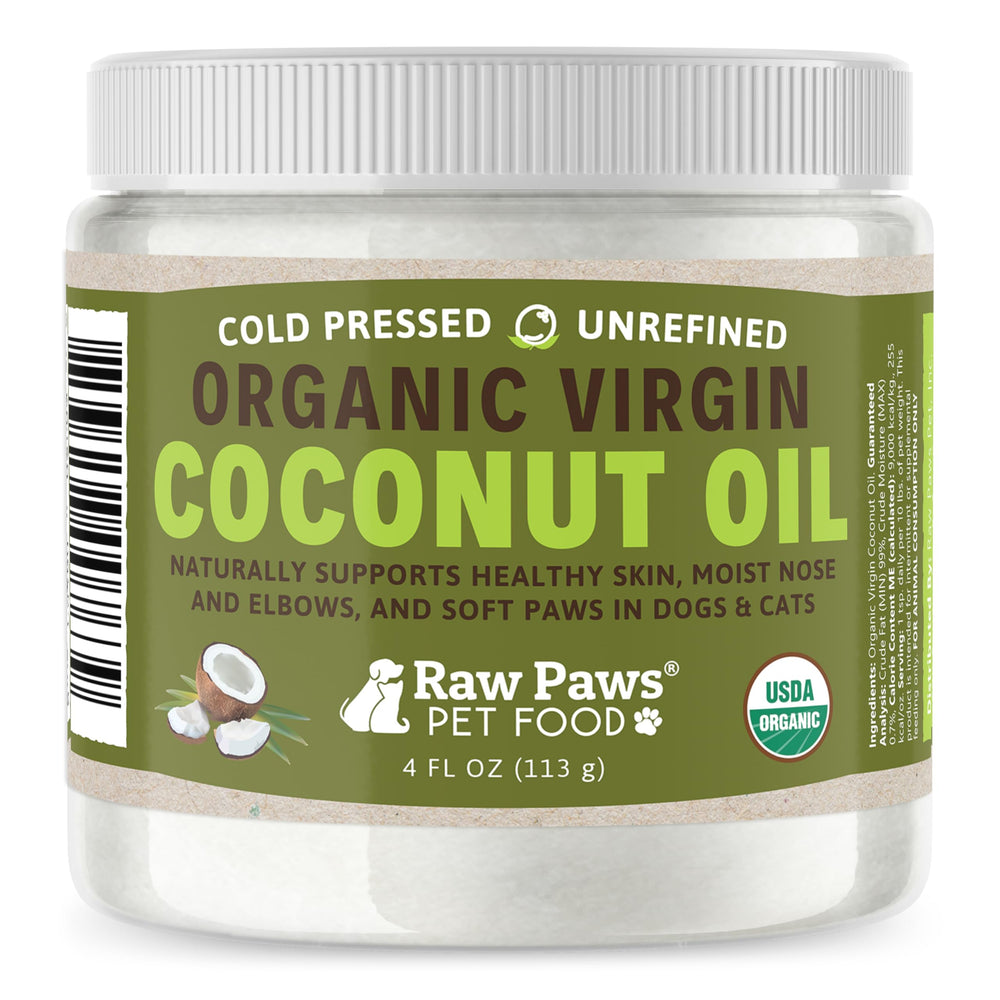 Raw Paws botella de aceite de coco orgánico para perros y gatos, hidratación natural de la piel