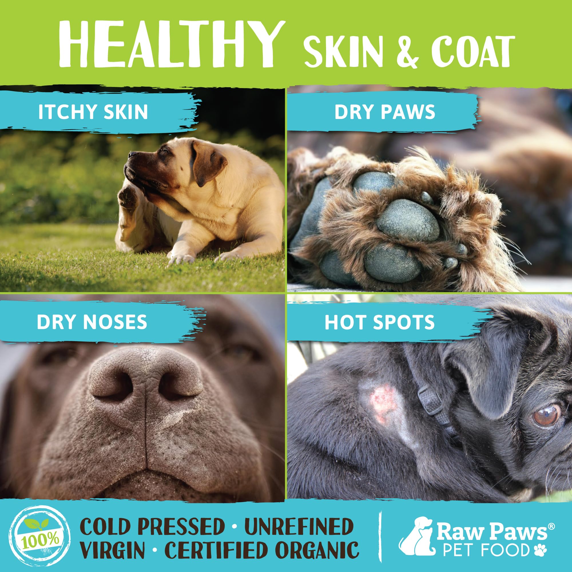 Raw Paws aplicación de coco para pelaje de perros y gatos, nutrición diaria suave