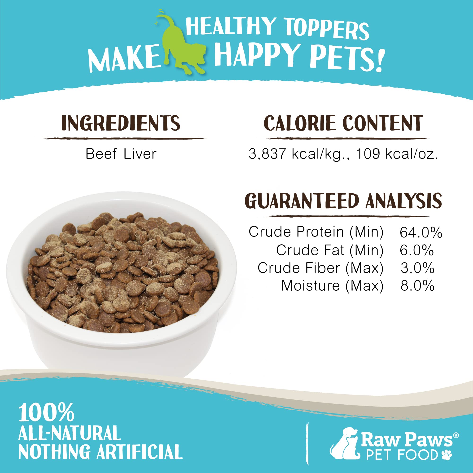 Raw Paws aplicacion sobre kibble para mayor atractivo de la comida