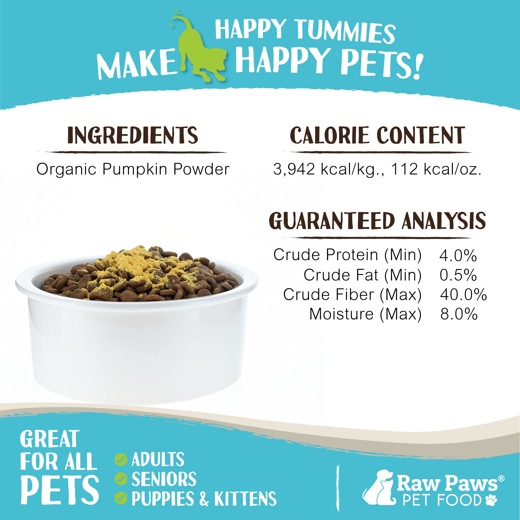 Raw Paws bienestar digestivo, polvo de calabaza para una alimentación diaria.