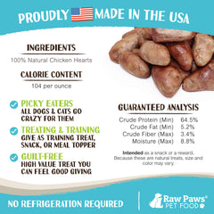 Raw Paws bolsa con cierre hermético de corazones de pollo.