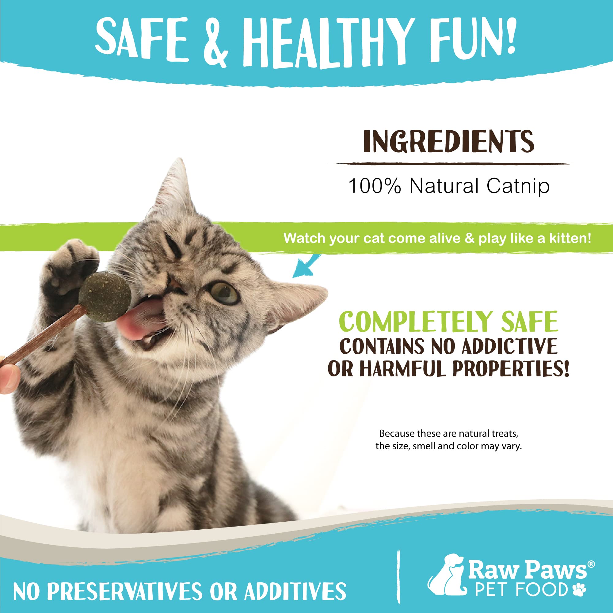 Raw Paws Hierba Gatera Fresca: aroma natural para calma suave durante juegos.