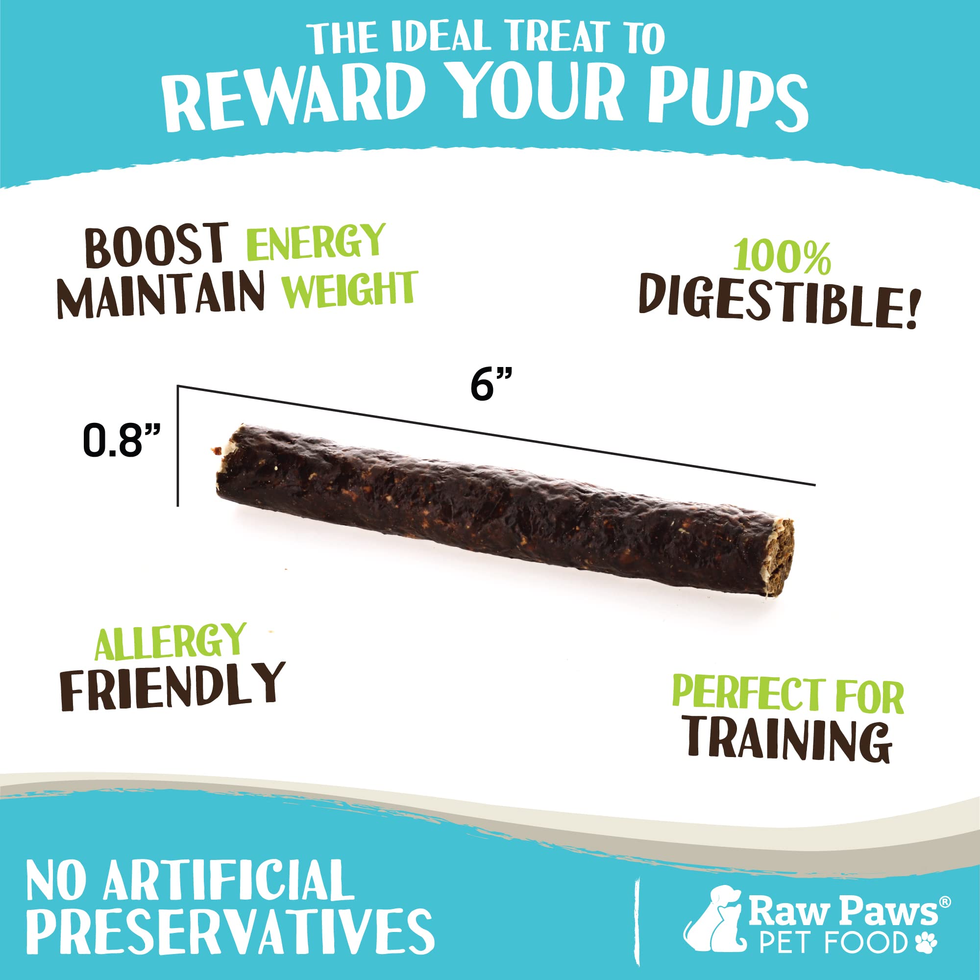 Raw Paws snack de venado para entrenamiento, recompensa fácil de dividir.