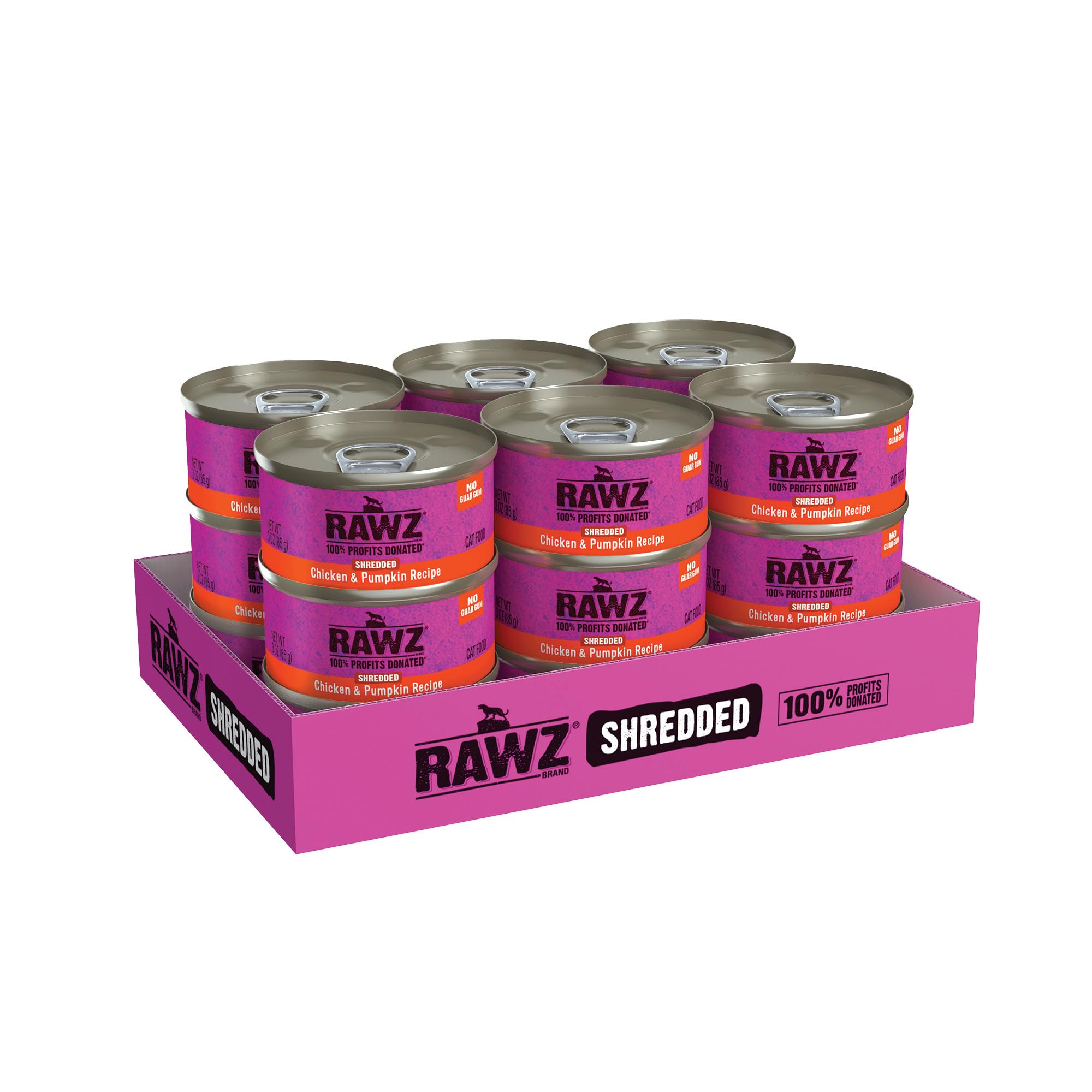 Caja Rawz con 18 latas, conveniencia para la alimentación diaria del gato.