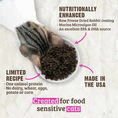 Rawz conejo crudo para gatos, aceite de algas, fuente de EPA y DHA.